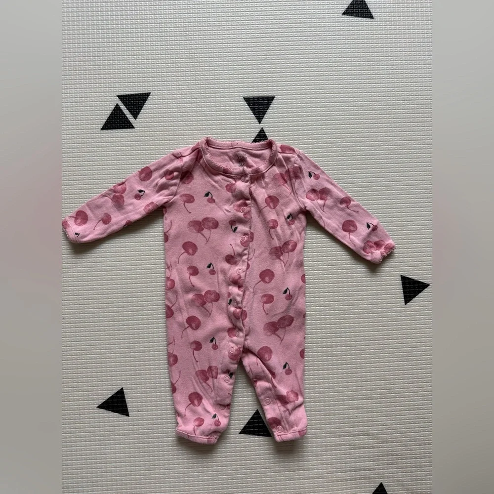 Carters|Baby girl Pink Cherry Print Kids One Piece,long sleeve footless pajamas•